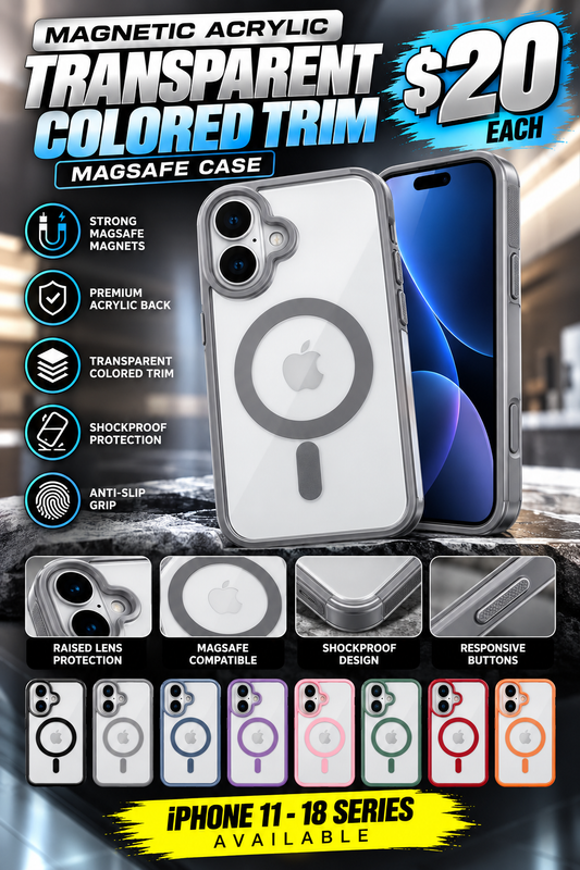 Gray Magnetic Acrylic Transparent Colored Trim MagSafe Case