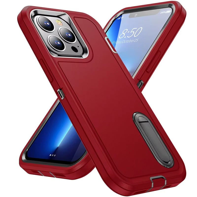 RED & BLACK 3 PIECE HEAVY DUTY IPHONE CASE WITH KICKSTAND