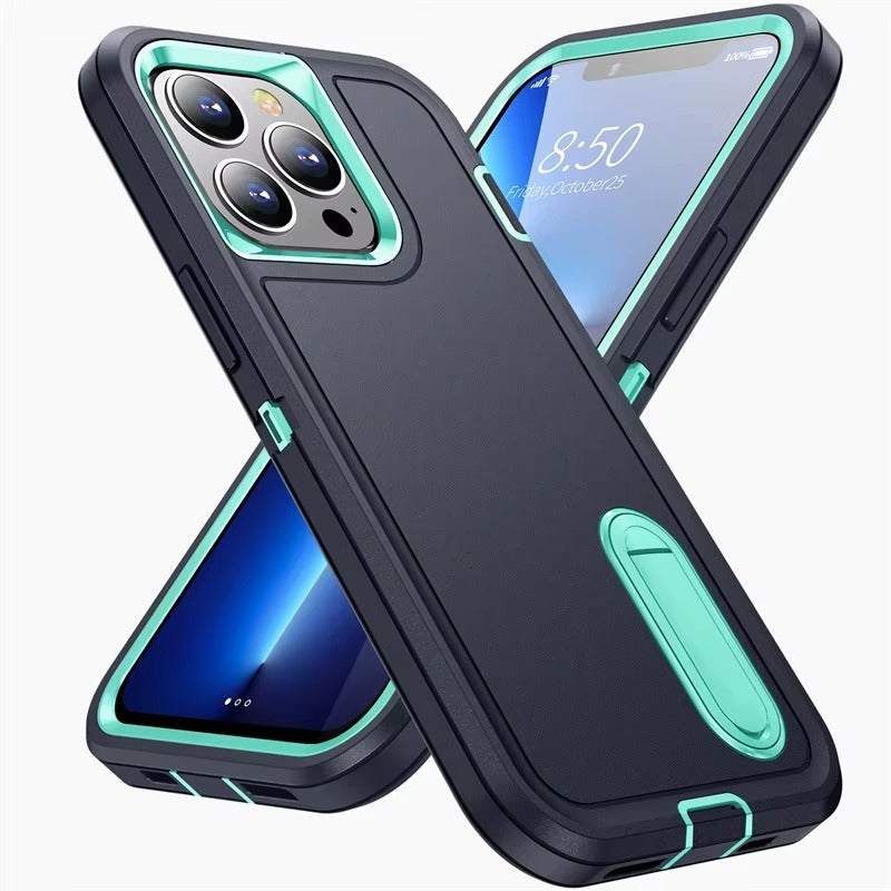 DARK BLUE & MINT GREEN 3 PIECE HEAVY DUTY IPHONE CASE WITH KICKSTAND