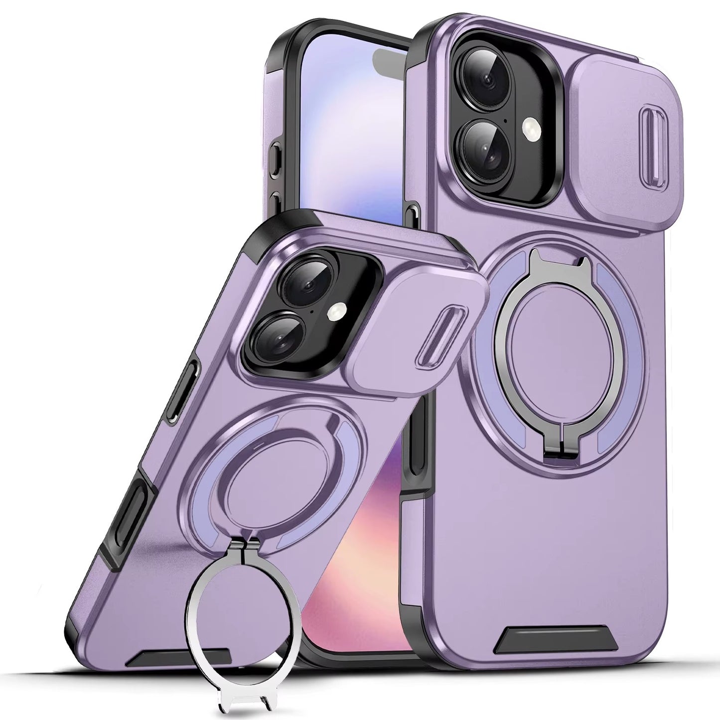 PURPLE Heavy Duty Slide Camera Cover Magnetic Stand Cell Phone Cover Case