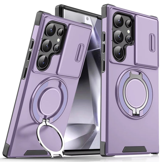 PURPLE Heavy Duty Slide Camera Cover Magnetic Stand Cell Phone Cover Samsung Case