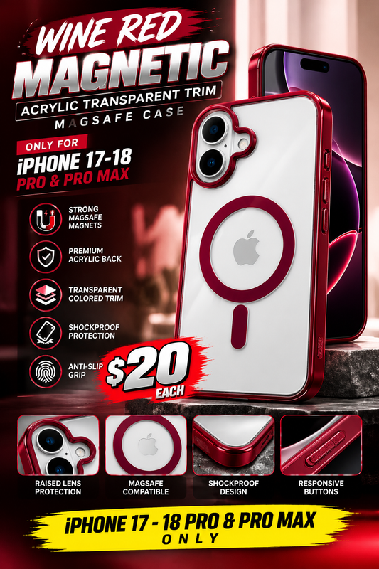 Wine Red Magnetic Acrylic Transparent Colored Trim MagSafe Case